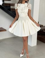 فستان نسائي أنيق على الموضة مقسم بالدانتيل والزهور...