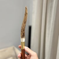 عصا قرن غزال طبيعي ، خشب بني