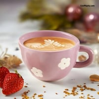 كوب سراميك بنمط زهور ييضاء لون ارجواني فاتح