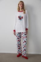 بلوزة بيجامة حرارية عاجية بطبعة موسمية للدفء اليوم...