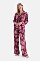 قميص عنابي بورود نسائي منسوج للإشراقة الأنثوية الر...