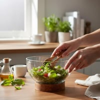 زبدية زجاج بقاعدة خشب هندي