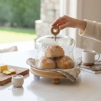 صحن زجاج بقاعدة خشب هندي