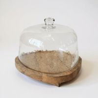 صحن زجاج بقاعدة خشب هندي