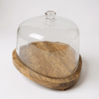 صحن زجاج بقاعدة خشب هندي