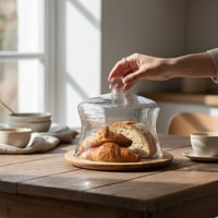 صحن تقديم زجاج بقاعدة خشب هندي