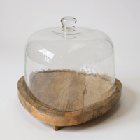 صحن زجاج بقاعدة خشب هندي