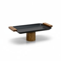 صحن تقديم حديد بقاعدة خشب هندي