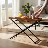 كونسول خشب قاعدة حديد اسود