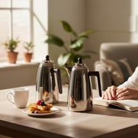 طقم ترامس لامع بمقبض خشب