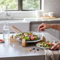 صحن زجاج بقاعدة خشب هندي