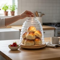 صحن زجاج بقاعدة خشب هندي