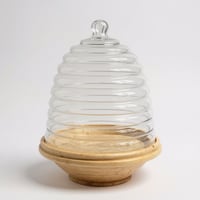 صحن زجاج بقاعدة خشب هندي