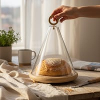 صحن زجاج بقاعدة خشب هندي