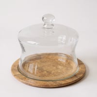 صحن تقديم زجاج بقاعدة خشب هندي