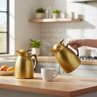 طقم ترامس ذهبي بمقبض خشبي