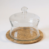 صحن تقديم زجاج بقاعدة خشب هندي