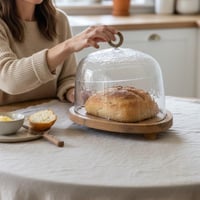 صحن تقديم زجاج بقاعدة خشب هندي