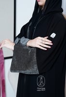 عبايه نص كلوش ملكي بتدخيله زيتي بالكم-865