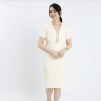 فستان ميدي ناعم لون بيج مع فصوص ملونة بشكل انيق