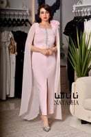 فستان وردي انيق مرصع بفصوص من الصدر مع شال خفيف وف...