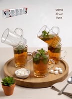 : طقم أكواب شاي زجاجية بمقبض تصميم فاخر 5 قطع