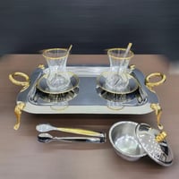 طقم تقديم شاي استيل فاخر بيدين ذهبية TR-405