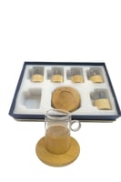 طقم أكواب زجاجية مع قواعد خشبية 6 قطع