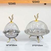 تغطية تقديم زجاجية بقاعدة استيل ومقبض ذهبي – 3 أحج...