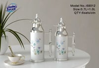 طقم ترامس قهوة وشاي فاخر بنقشة زهور ناعمة