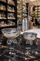 عاء تقديم فاخر بقاعدة معدنية وكريستال شفاف