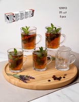 طقم أكواب شاي زجاجية مزخرفة بمقبض 5 قطع