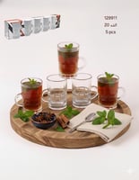 طقم أكواب شاي زجاجية بمقبض 5 قطع