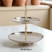 ستاند تقديم استيل دورين بمقبض ذهبي ملتف – 26×30 سم