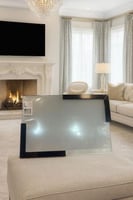 صينيه تقديم مدور شفاف بيد خشب اسود وابيض