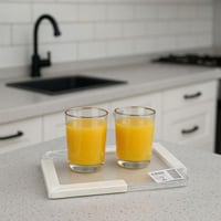 صينيه تقديم مدور شفاف بيد خشب اسود وابيض