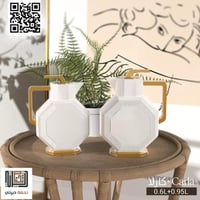 طقم ترامس كارلا ابيض بمقبض ذهبي