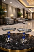 صحن تقديم فاخر بقاعدة معدنية وكريستال أزرق