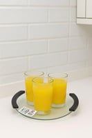 صينيه تقديم مدور شفاف بيد خشب اسود وابيض