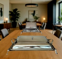 صينية تقديم ستانليس ستيل مستطيلة مع غطاء عالية الج...