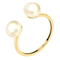 خاتم برأس مزدوجة ذهب عيار 18 قيراط مزين باللؤلؤ