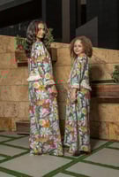 جلابية أطفال بنات- باللون الزهري والأزرق مشجر -لنن