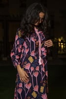 جلابية كبار- باللون الكحلي والزهري مشجر - قطنيه