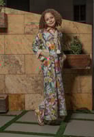 جلابية أطفال بنات- باللون الزهري والأزرق مشجر -لنن