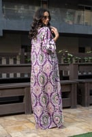 جلابية كبار- باللون البيج والموف مشجر - لنن