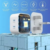 شاحن حائط USB مزدوج من النوع C PD 20w +20w