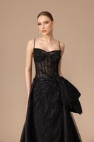 فستان ورد - أسود