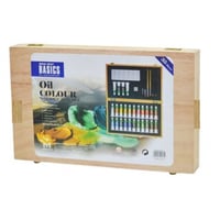 طقم الوان زيتية مع شنطة خشبية