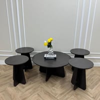 طاولة 5 قطع لون اسود دائري مع قاعدة اسود