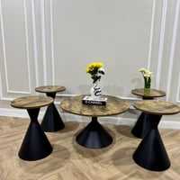 طاولة 5 قطع لون خشبي بيج دائري مع قاعدة اسود